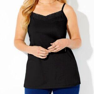 Catherine's Black Suprema Cotton Camisole /w Lace-3X Petite-NWT